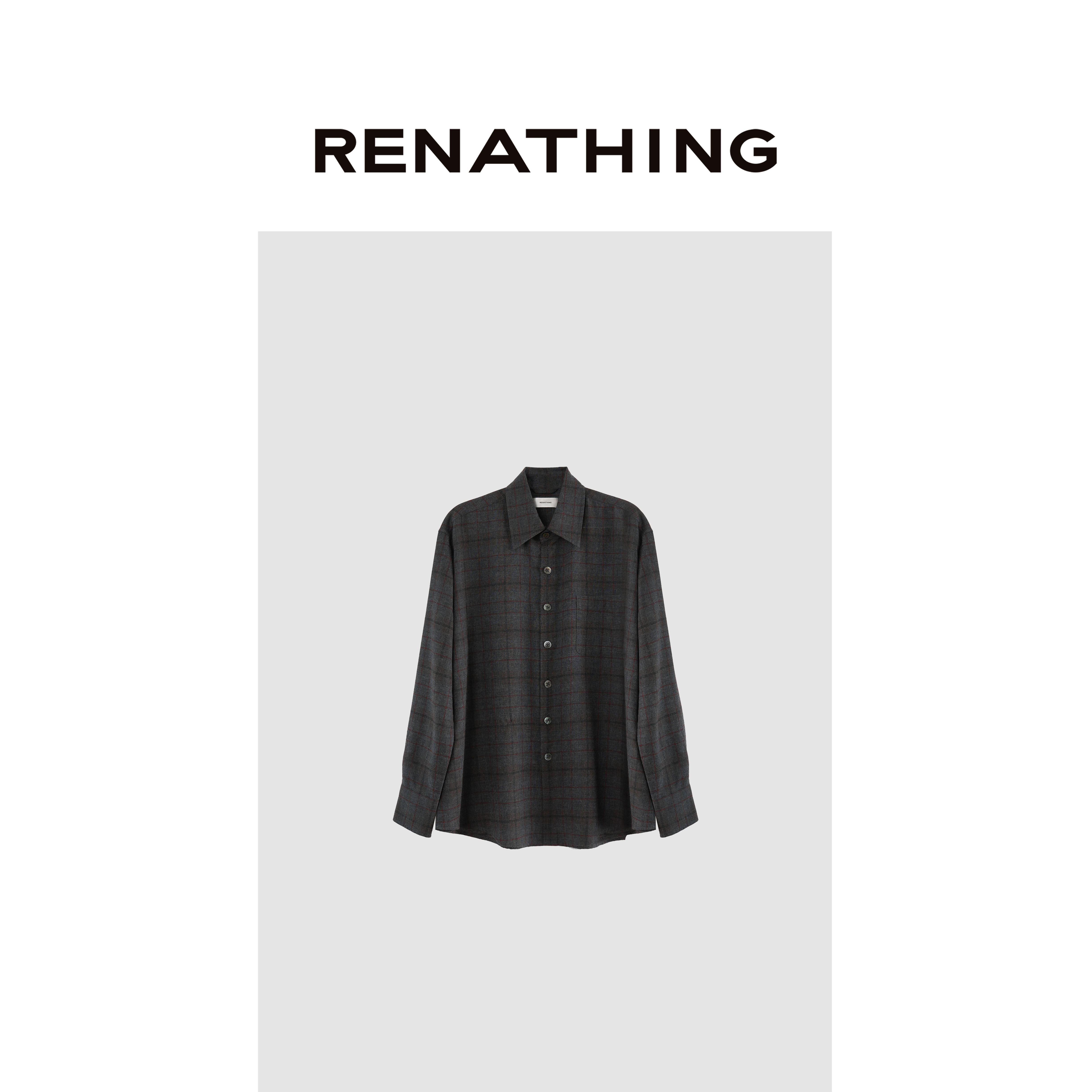 【RENATHING】格纹宽松纽扣长袖衬衫