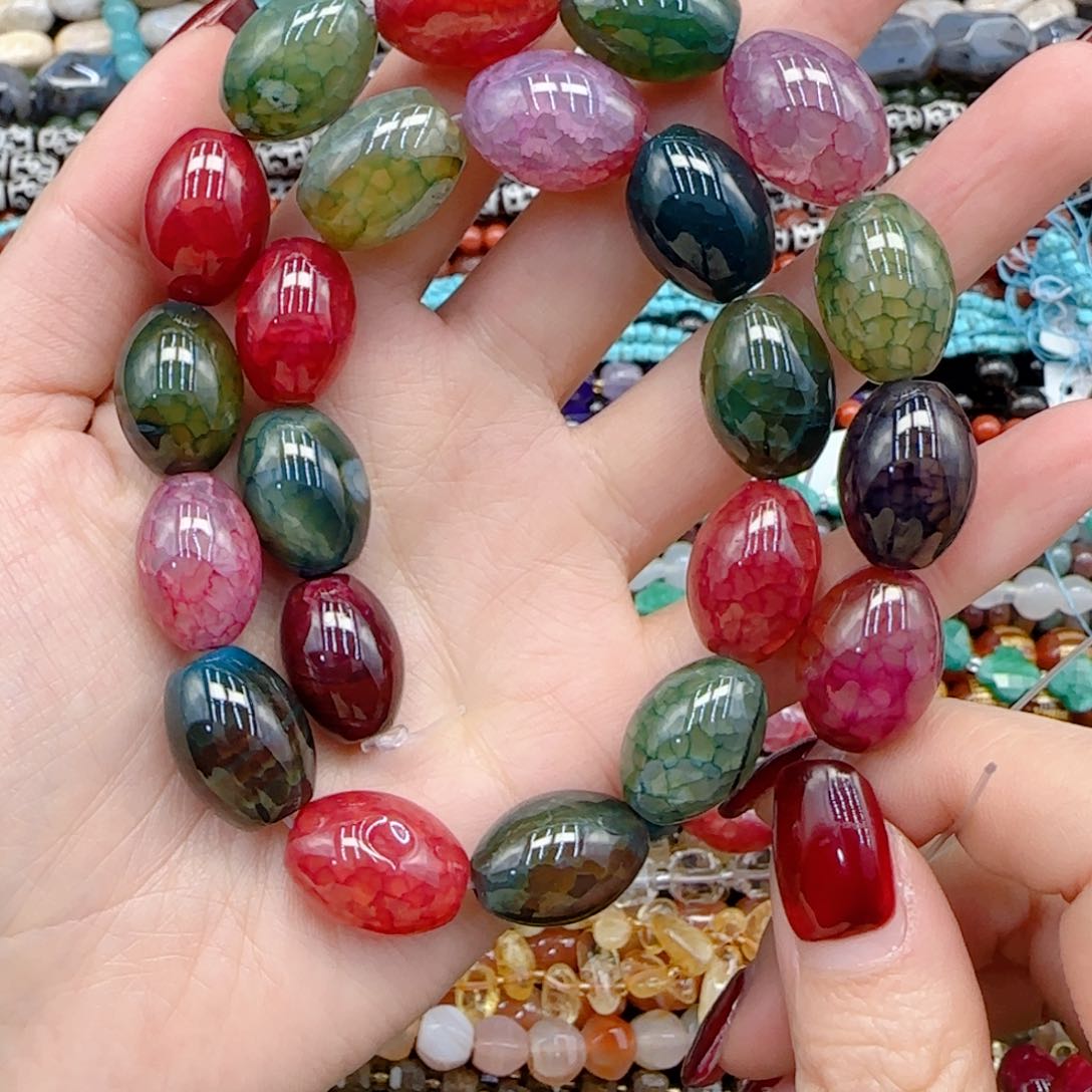 玛瑙/玉髓珠宝半成品未镶嵌龙纹火玛瑙米珠一条13×18