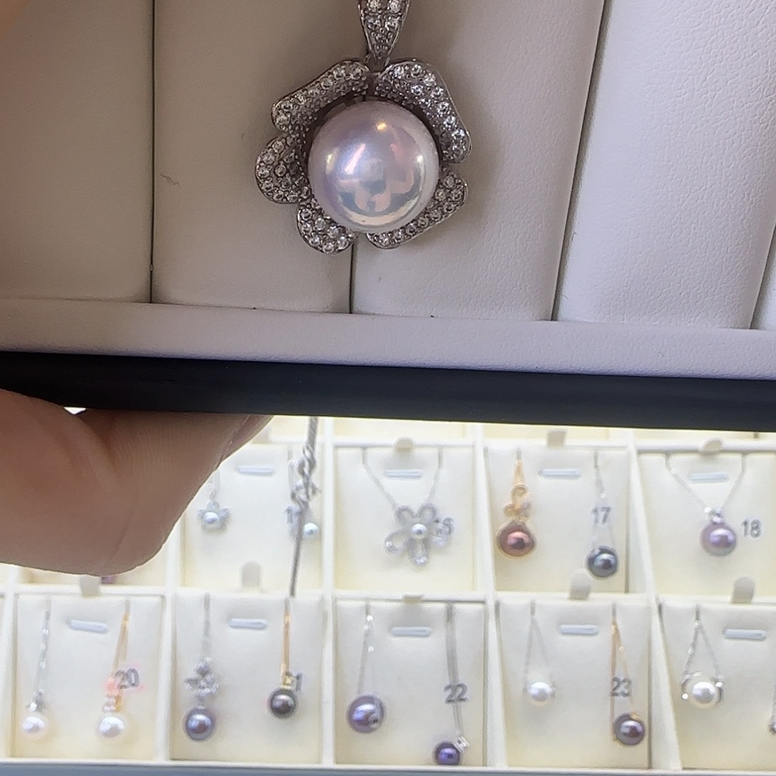 颈饰淡水珍珠银S925镶嵌12～13吊坠