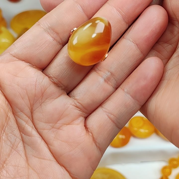 蜜蜡戒指银S925镀金镶嵌