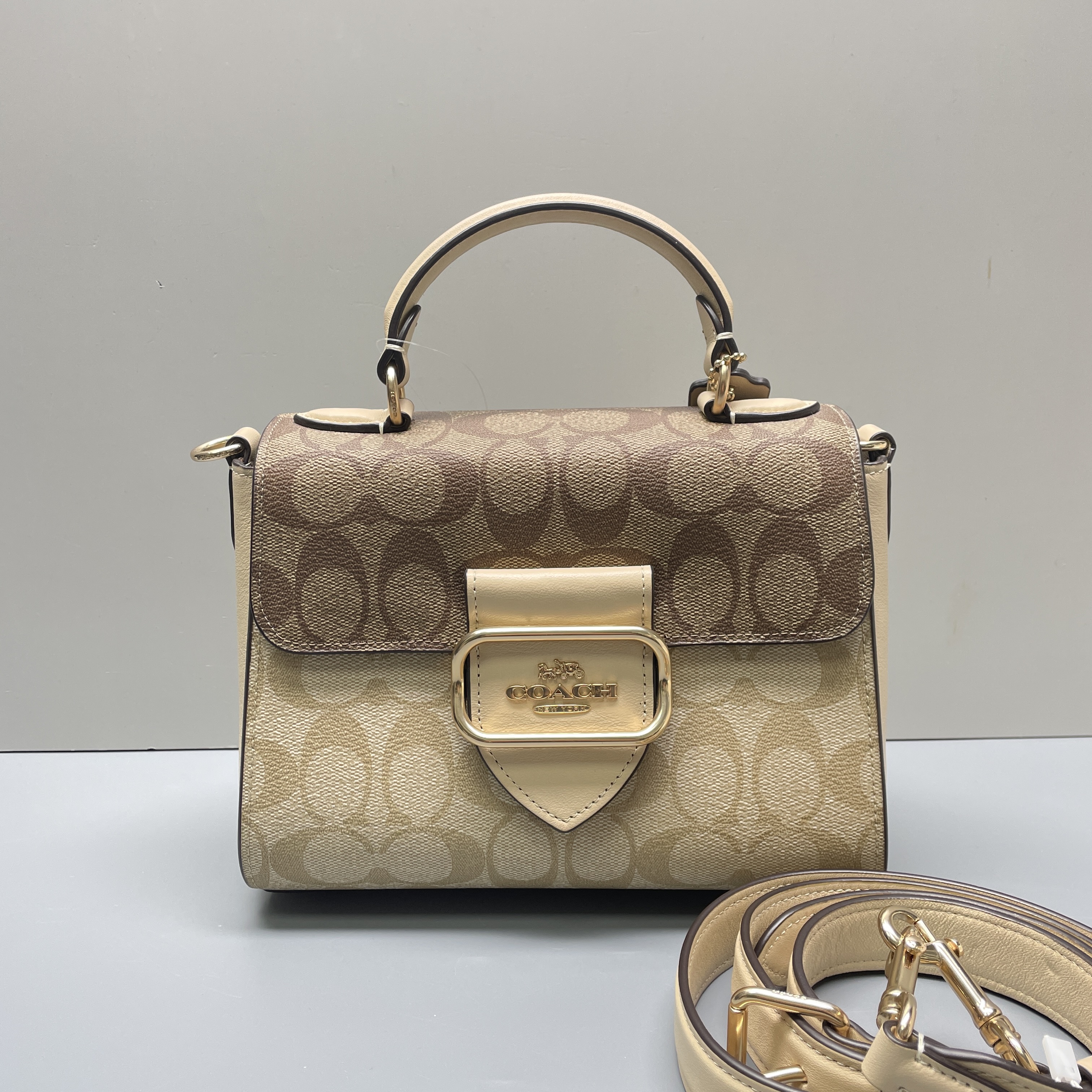 95新 COACH/蔻驰 morgan老花手提包20*15*8cmE112712盒子包单肩