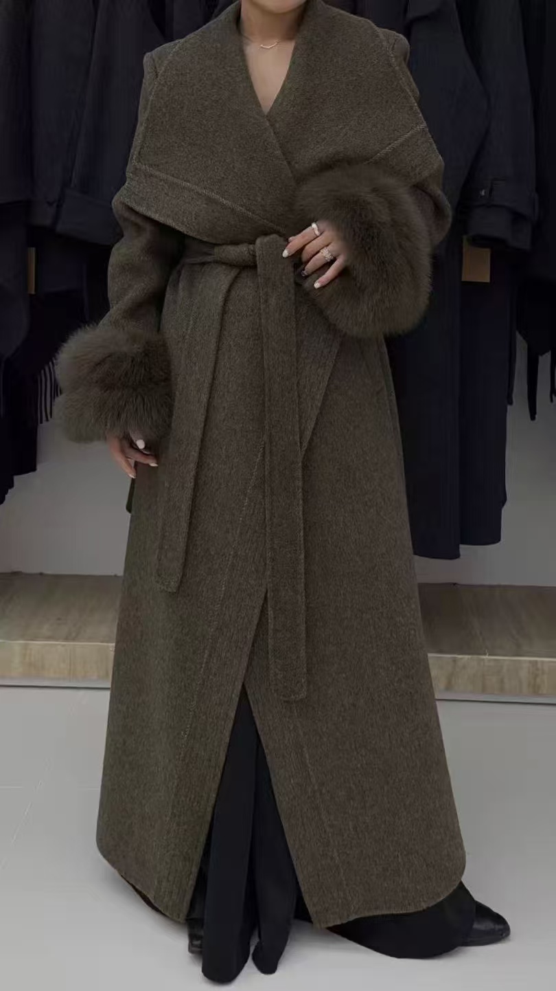 高奢双面呢羊毛外套狐狸毛