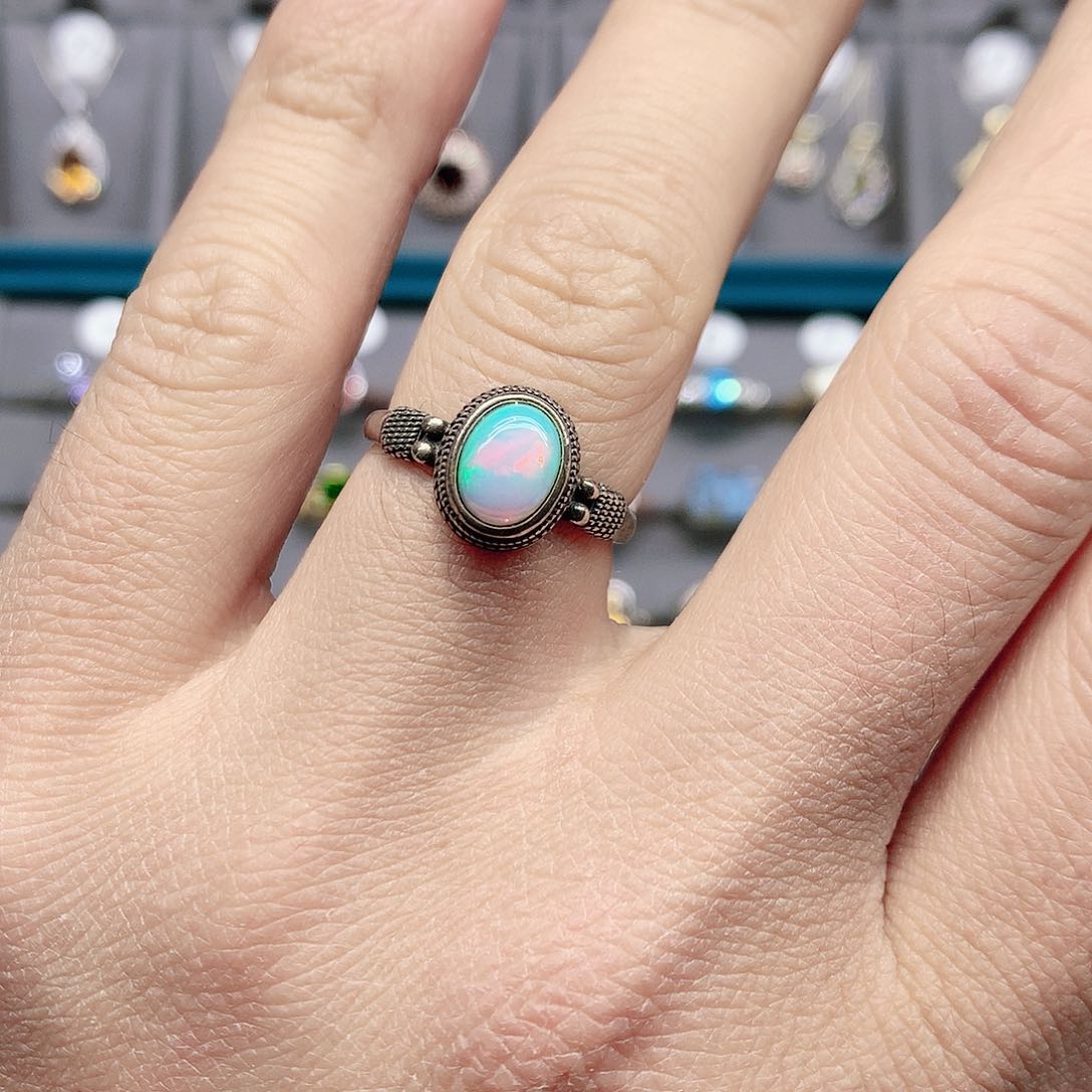 欧泊戒指银S925镶嵌欧泊戒指