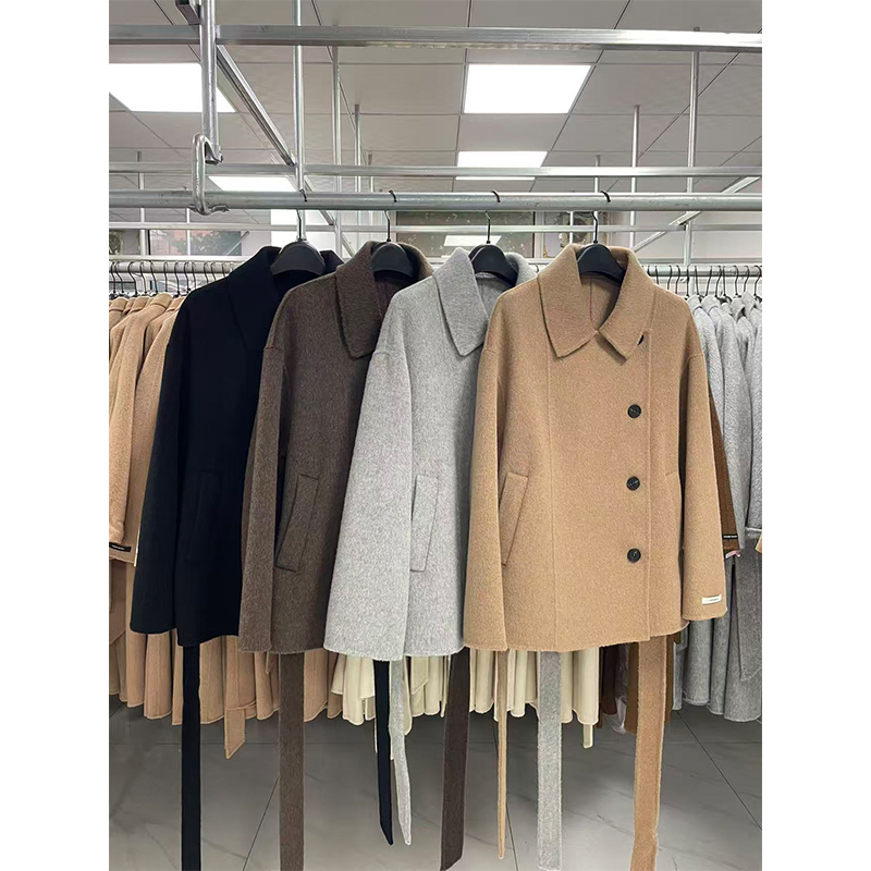 【】RY 双面手缝韩版短款小翻领长毛加厚羊毛外套女