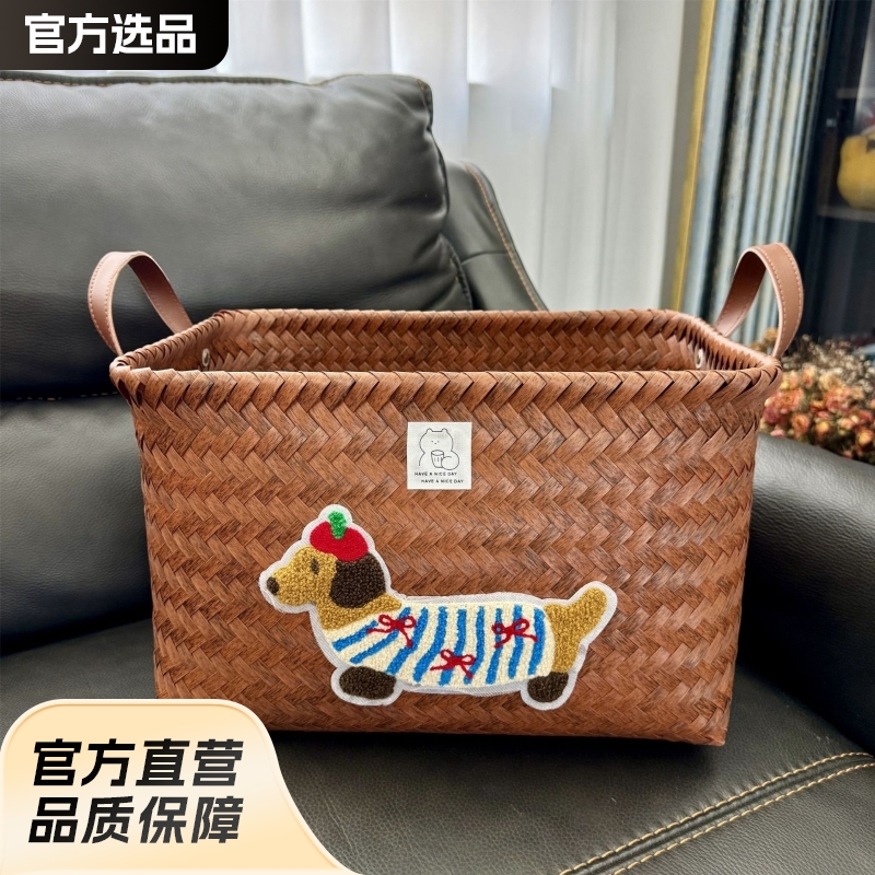 美式高级收纳筐脏衣服篮网红款仿藤编PU把手洗衣桶零食玩具脏衣