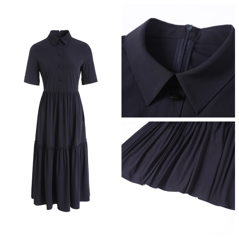 【KK定制】法式优雅蓝色小蜜蜂 立领打褶连衣裙9400