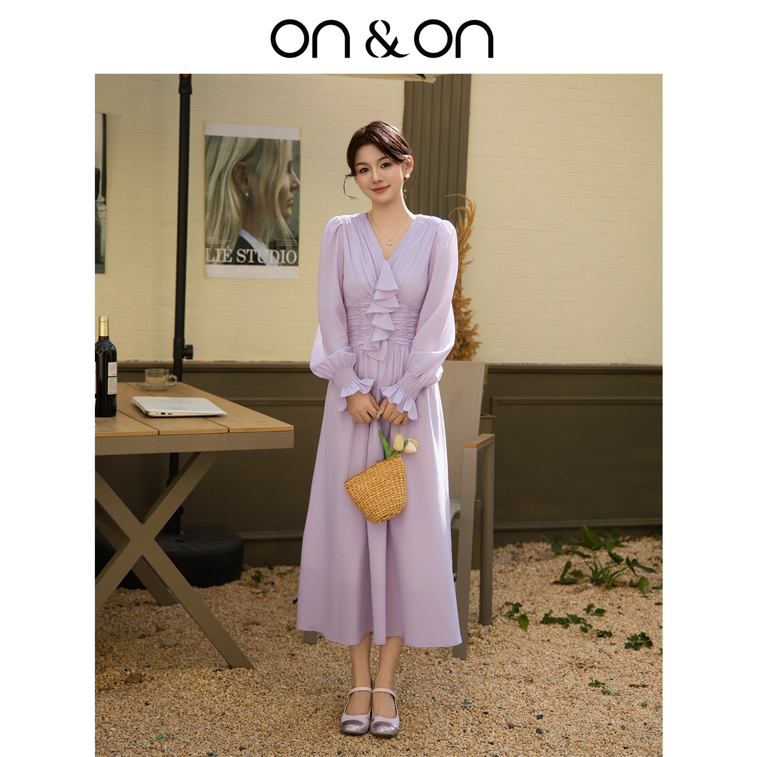 ON&ON/安乃安26春季款法式荷叶边气质时尚收腰连衣裙-N5SA1627972