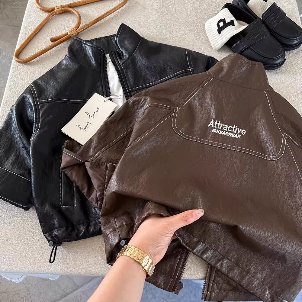 儿童皮夹克帅气2025春秋新款男童字母外套潮范宝宝机车皮衣女韩版