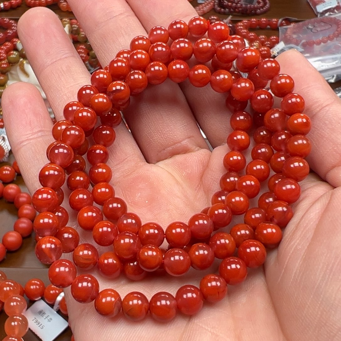 南红玛瑙未镶嵌手链川料双色6m四圈108