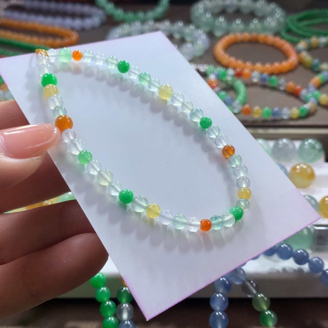 翡翠未镶嵌手链冰透多宝卡4-4.5