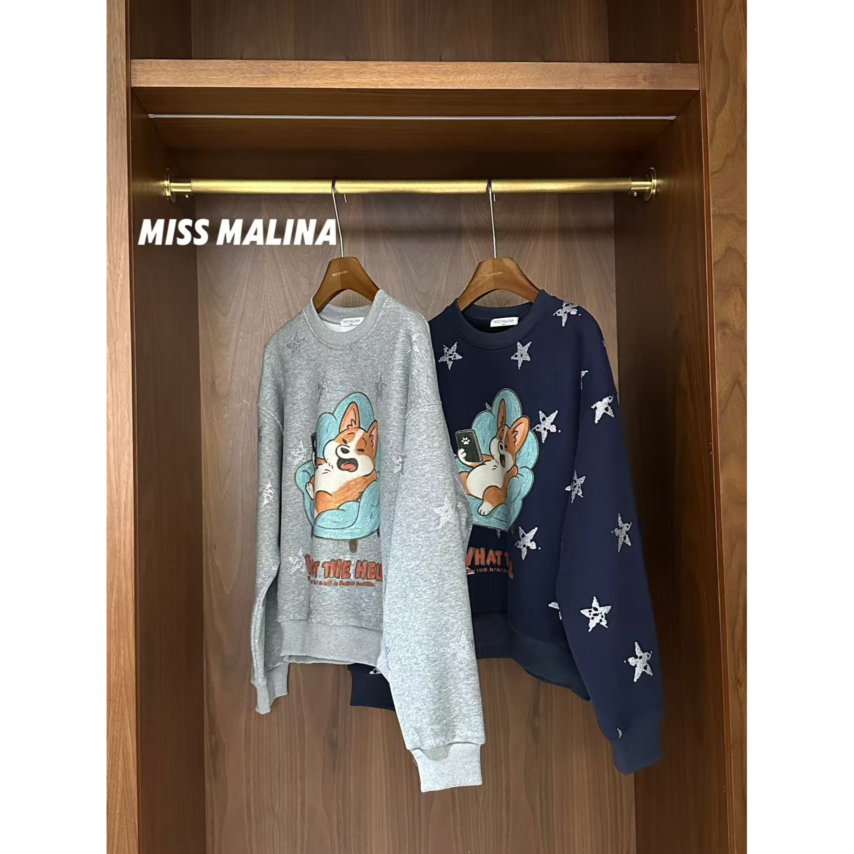 【星星超人】加绒加厚！狗狗印画圆领加绒卫衣（MLY8040#）玛丽亚