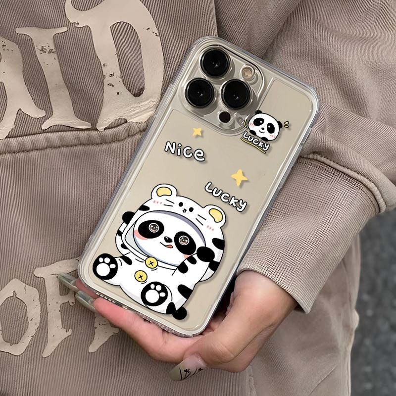 卡通熊猫适用苹果16Plus手机壳iPhone15PROMAX新款14/13/12透明全