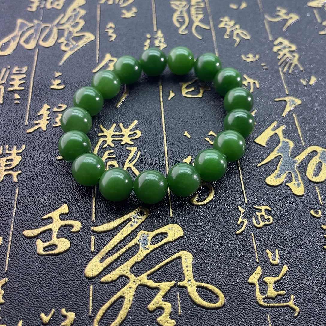 和田玉未镶嵌颈饰俄碧-阳绿手串-12mm