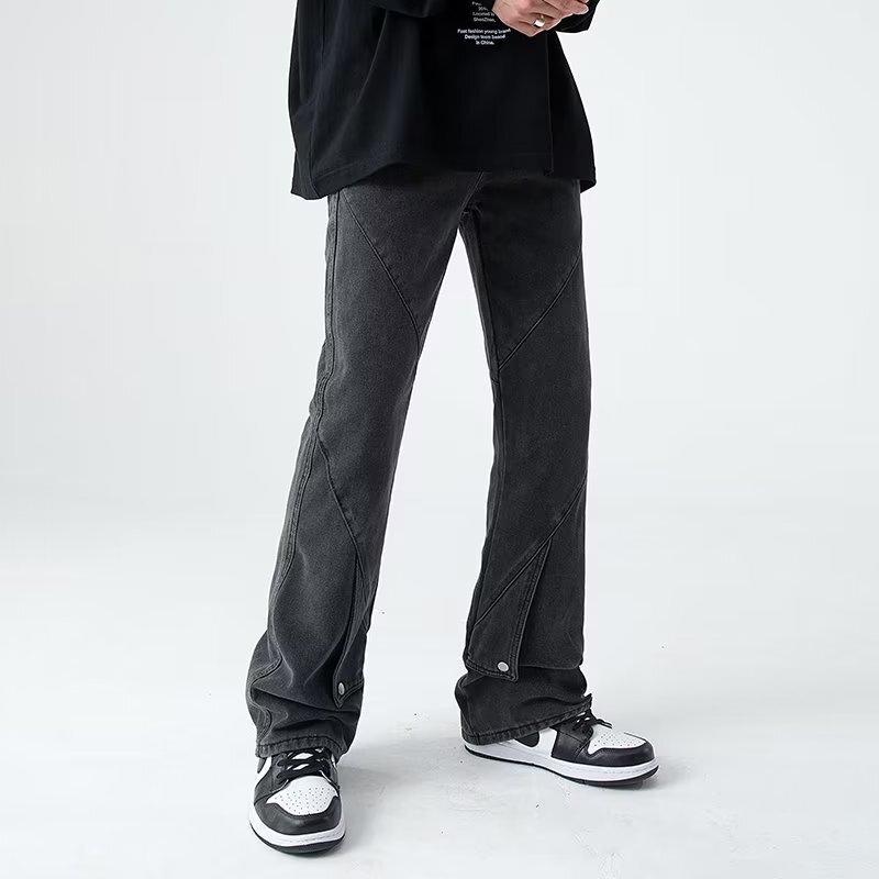 A65-BY美式街头水洗做旧时尚牛仔裤男春秋宽松直筒百搭休闲裤子