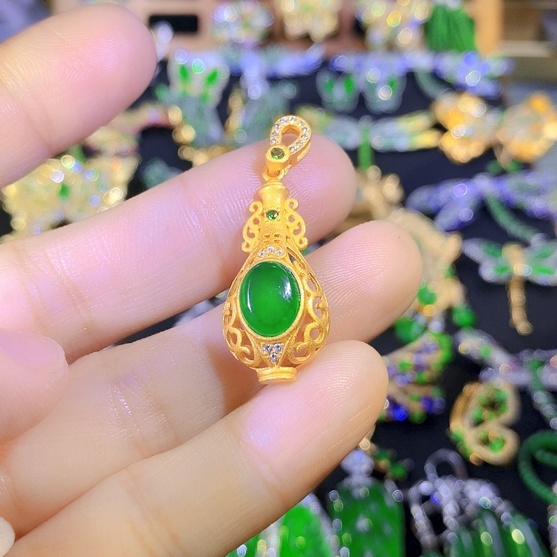 吊坠(不含链)银S925镶嵌翡翠