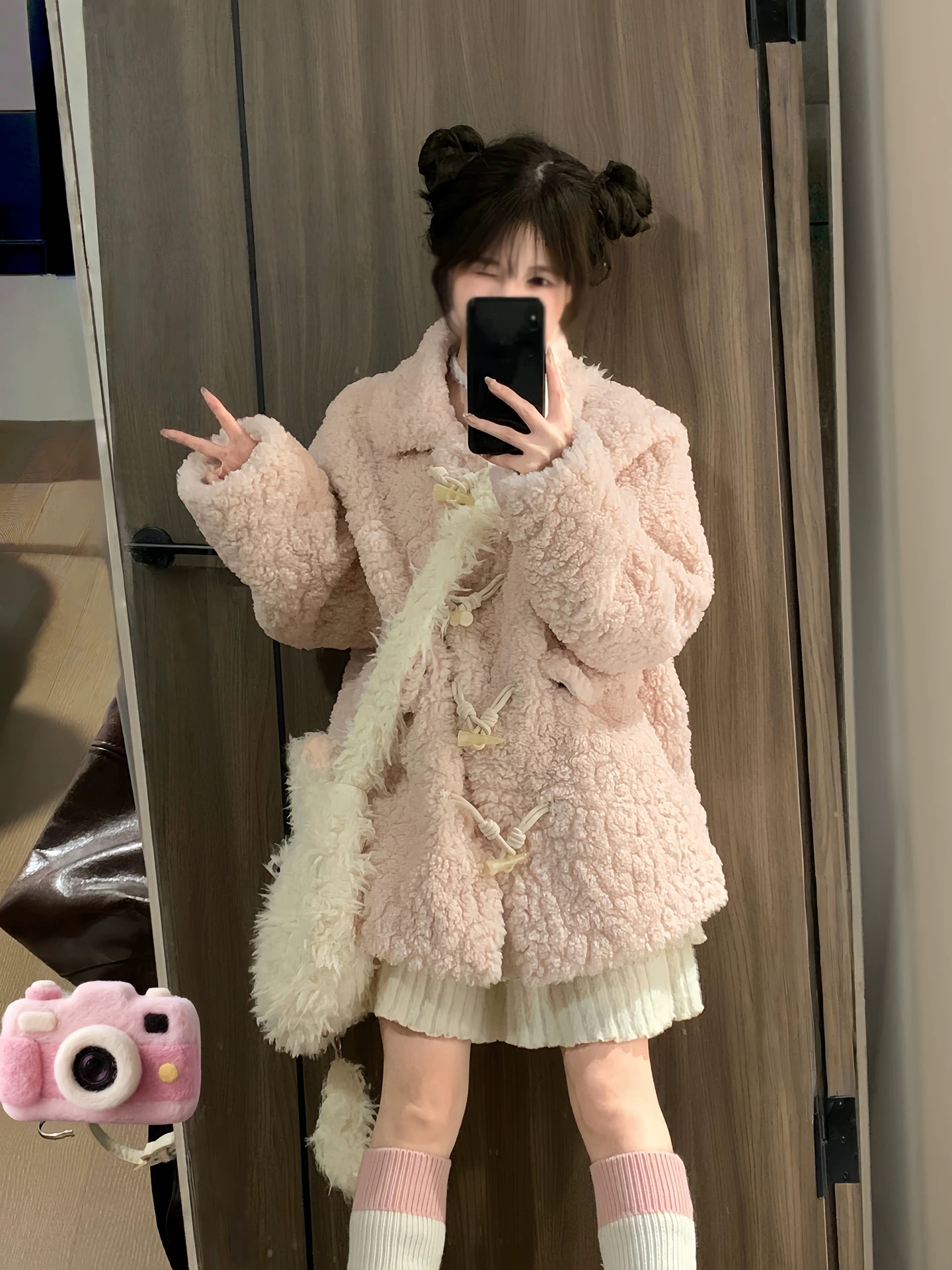 日系可爱甜美浅粉色毛绒绒慵懒风外套女休闲上衣冬