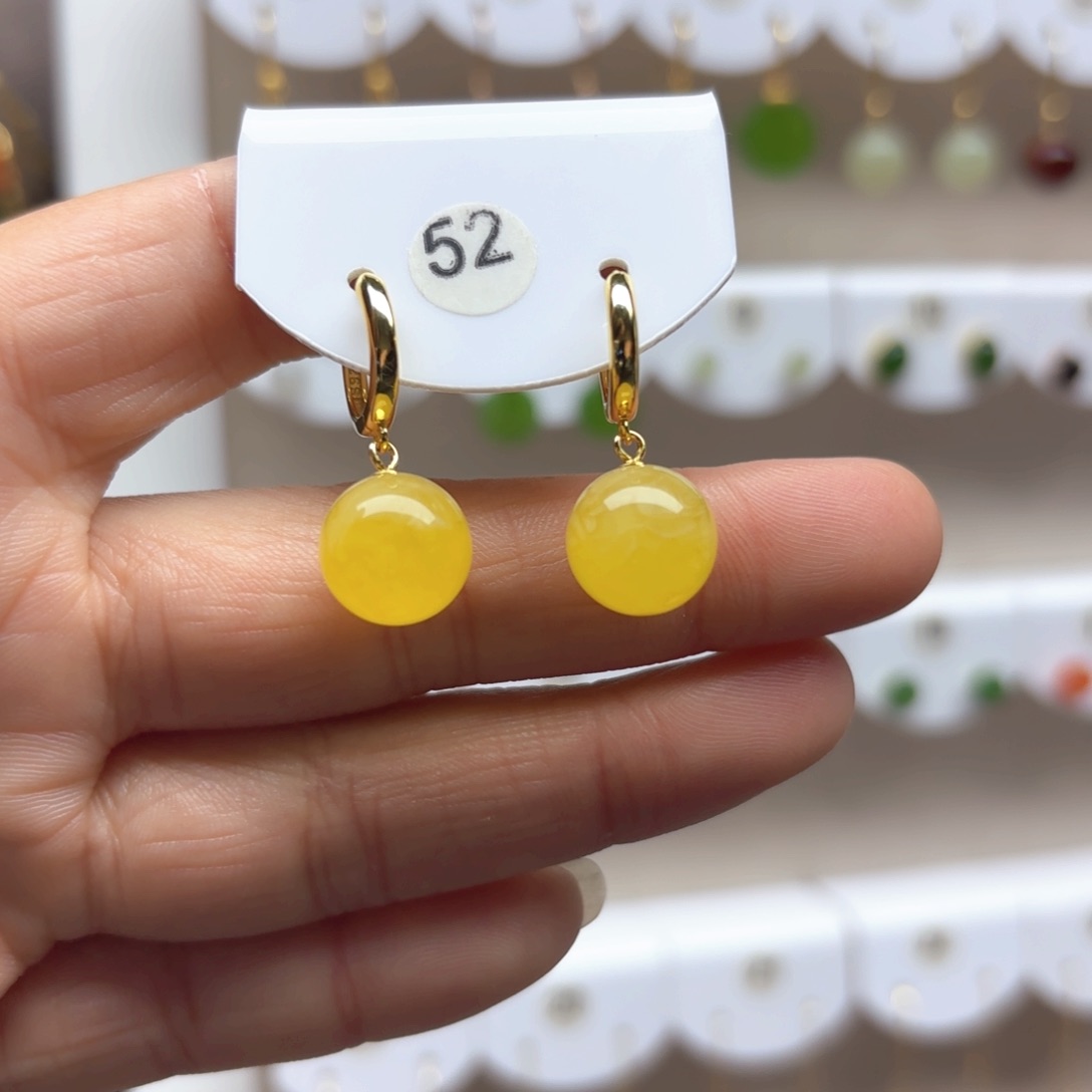 蜜蜡耳饰银S925镶嵌蜜蜡