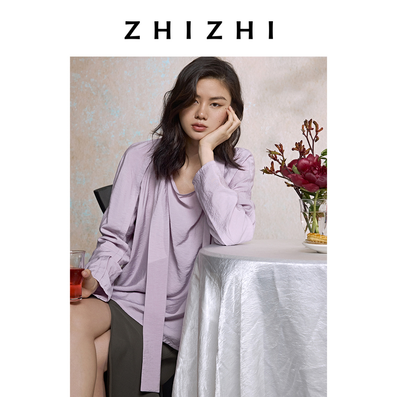 【温躲躲专享】致知 凤栖梧 干丝插肩袖宽松飘带衬衫ZZ2EAWCQ018