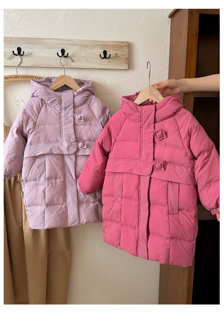 拉萨发货 秋冬女童绒丝防寒服中长款韩版加厚冬季儿童百搭外套