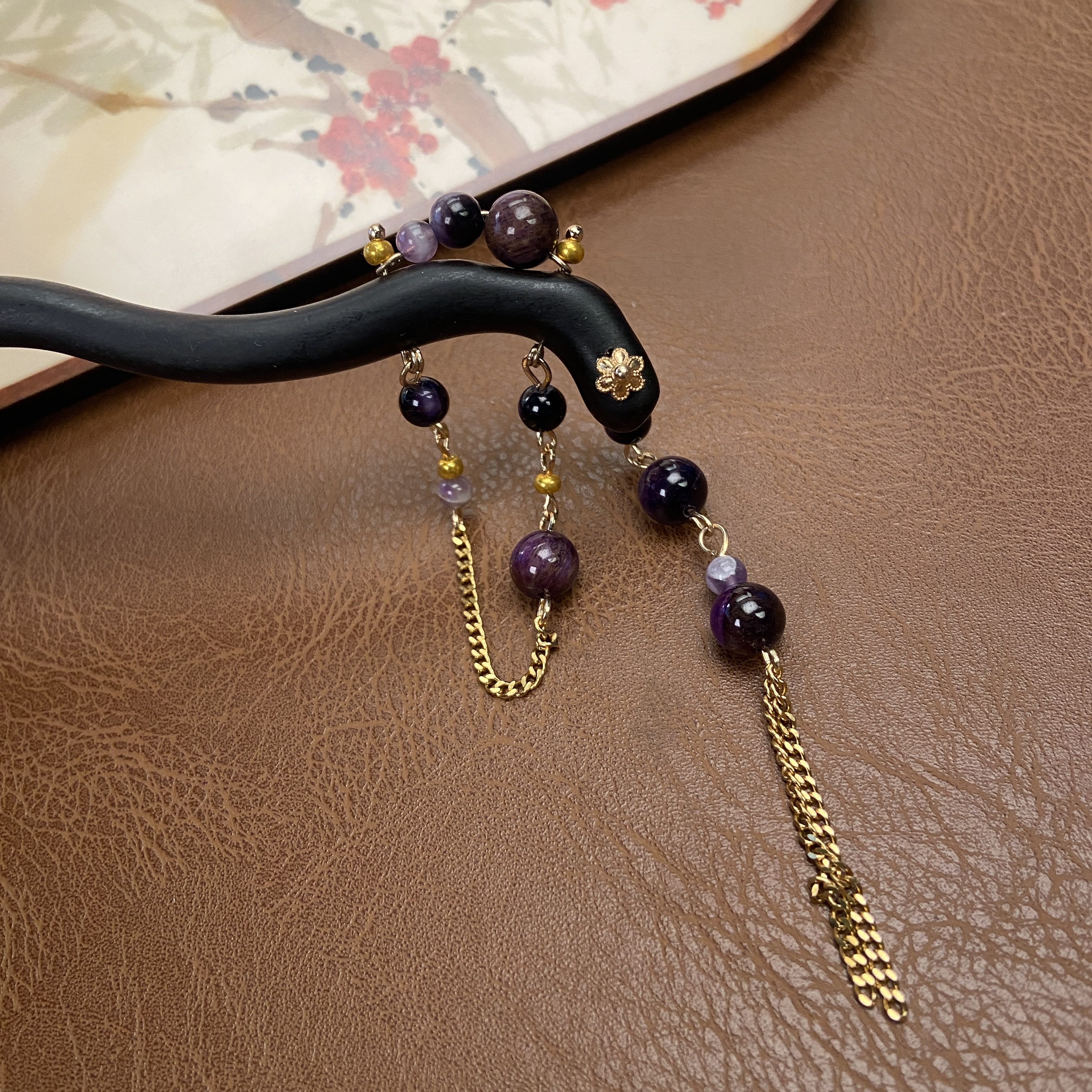 18公分-紫色妖姬单钗流苏发簪