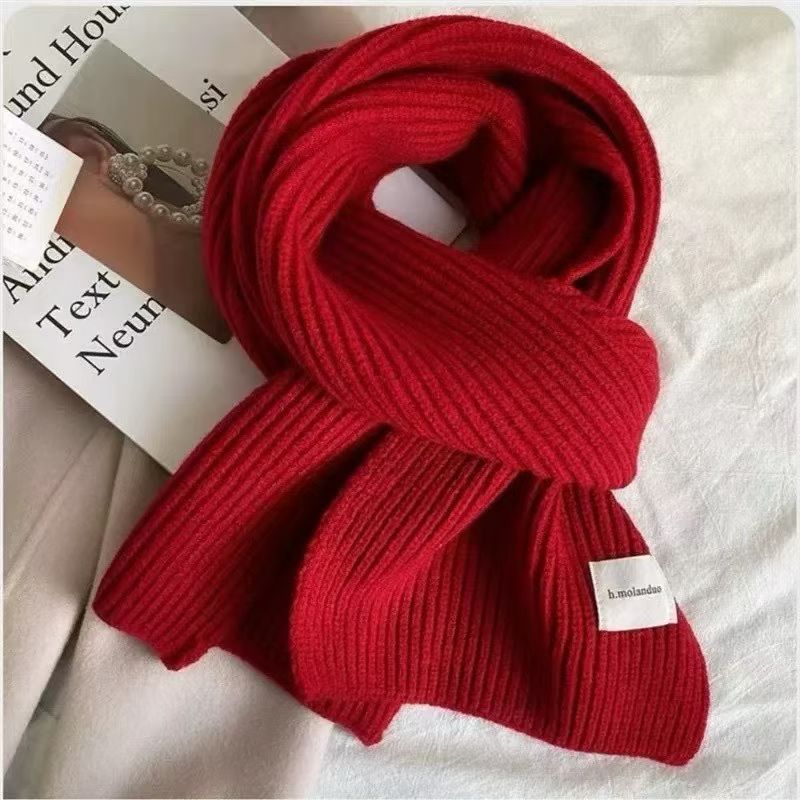 【深圳南油二姐】新款纯色厚款保暖红色围巾