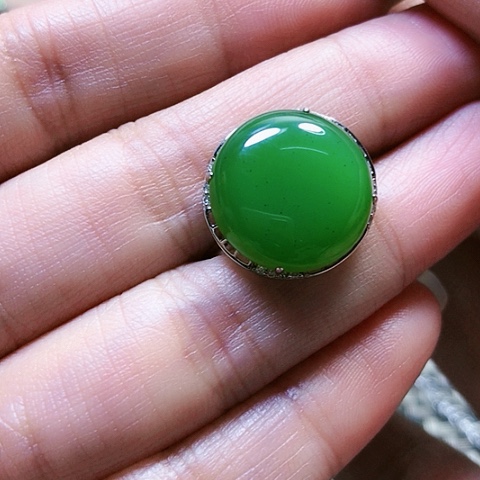 和田玉戒指银S925镶嵌