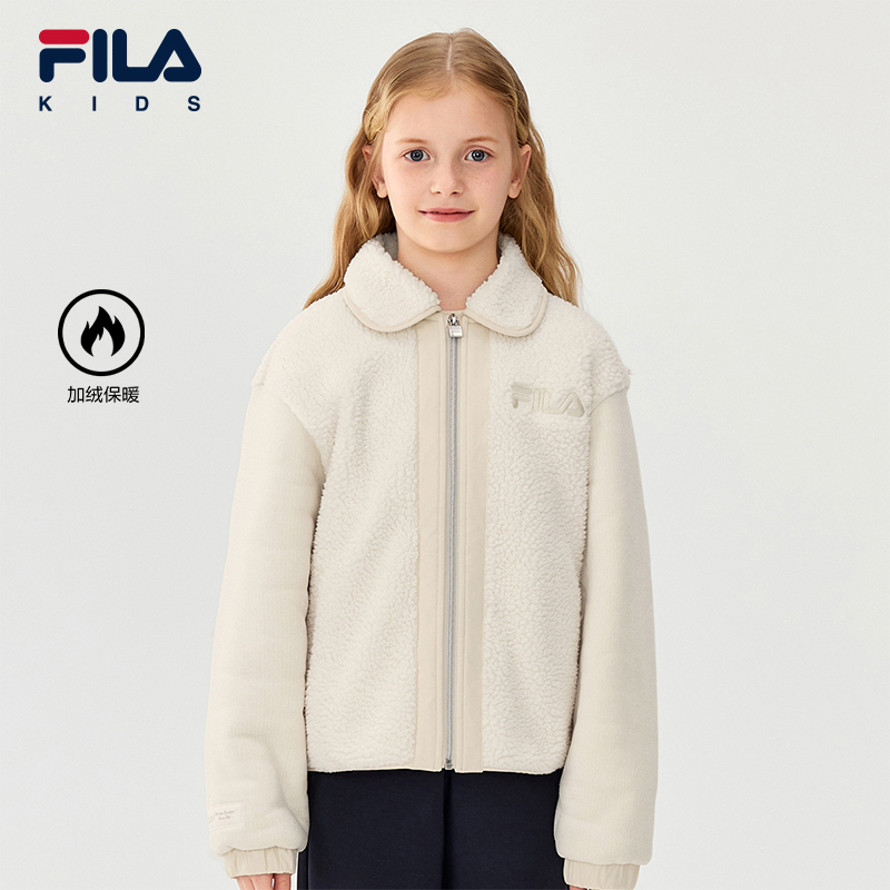 【彼得兔联名】FILA斐乐儿童冬季新款女大童针织加绒外套K12G544501
