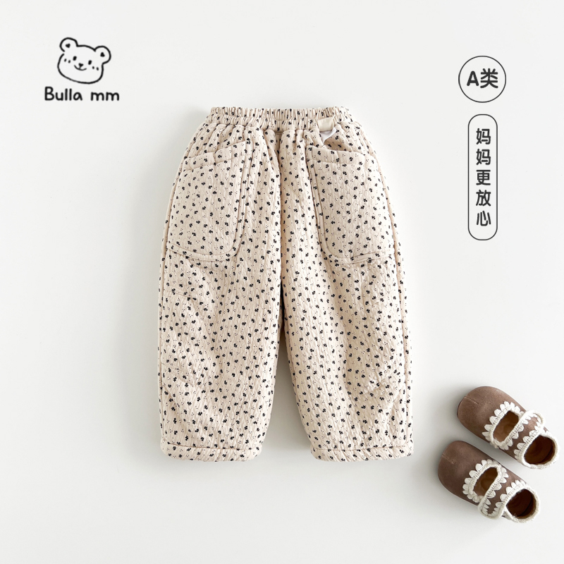 叭啦妈咪儿童加绒夹棉长裤2025冬装新款女童洋气波点裤kkHNM5017