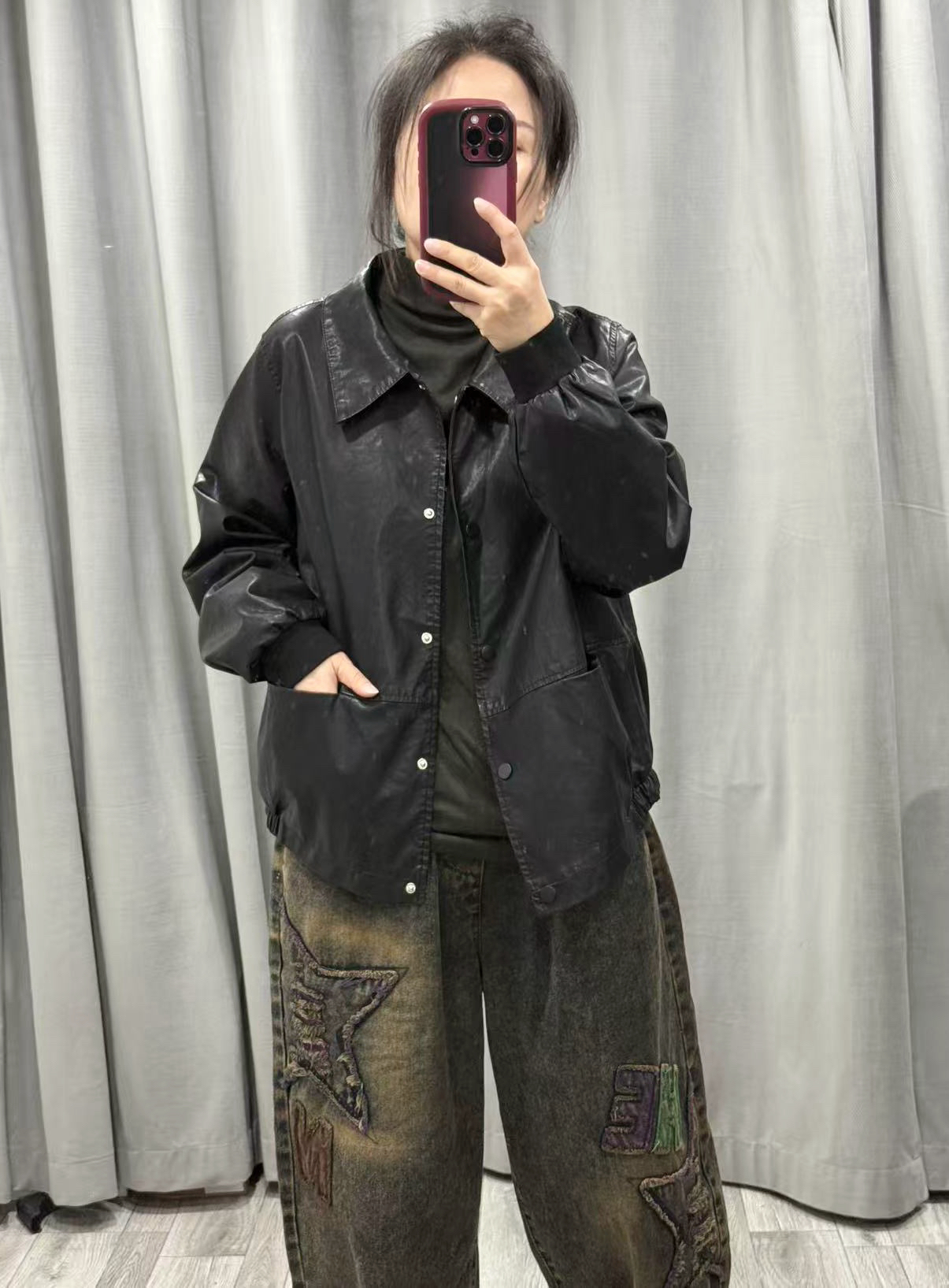 2025  秋季新款宽松休闲女士休闲皮衣外套时尚百搭好看洋气款时尚