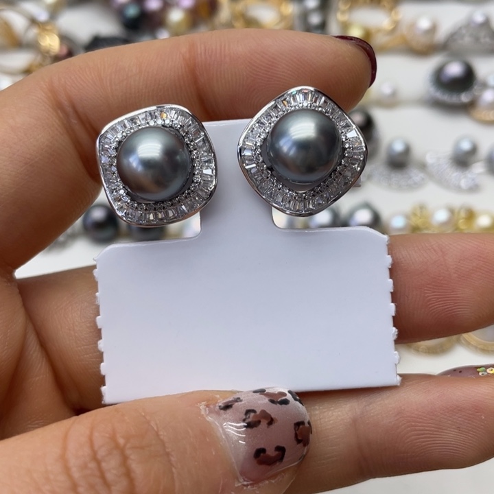 海水珍珠耳饰银S925镶嵌