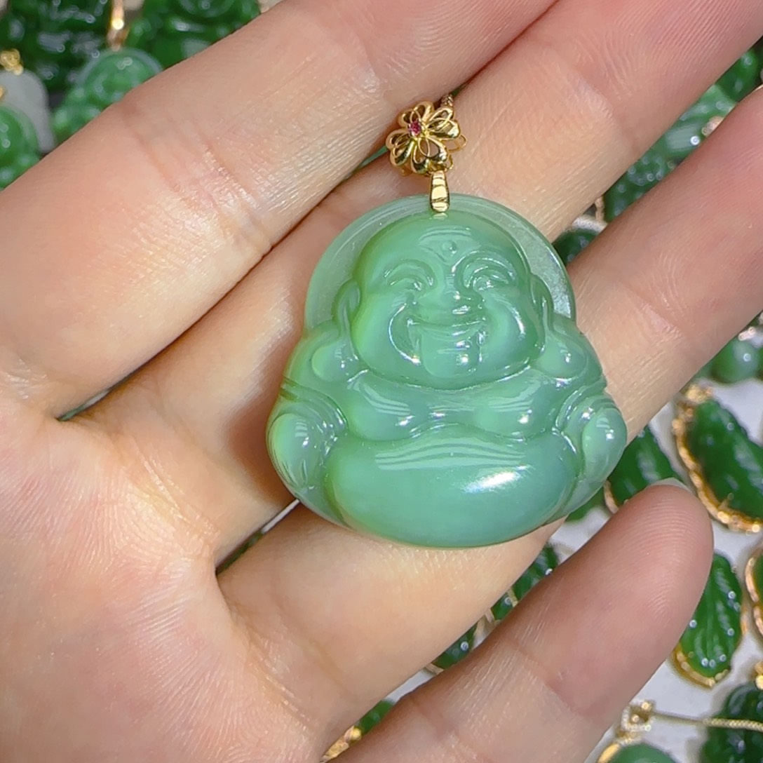 和田玉（碧玉）18K金镶嵌颈饰