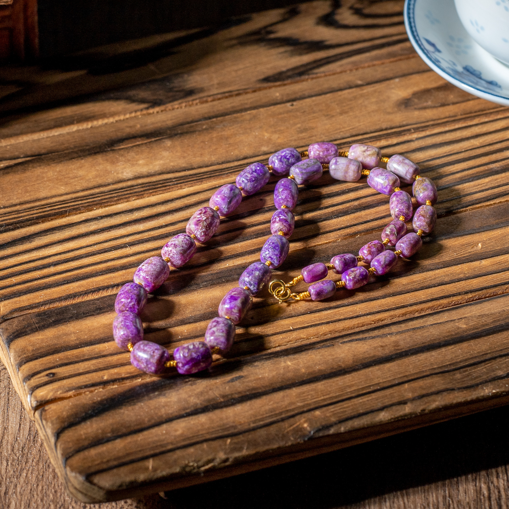 世间臻宝-若棠|18K金桃红舒俱来桶珠45cm项链/多样性发/P7595