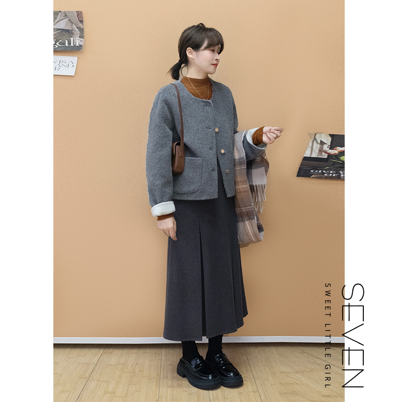 澳毛大衣⑧七七146小个子双面呢羊毛大衣短款外套女款小美说