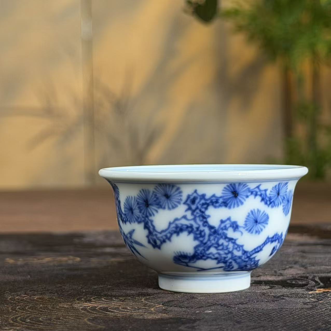 望月怀古松竹梅迷你压手纯手工手绘陶瓷