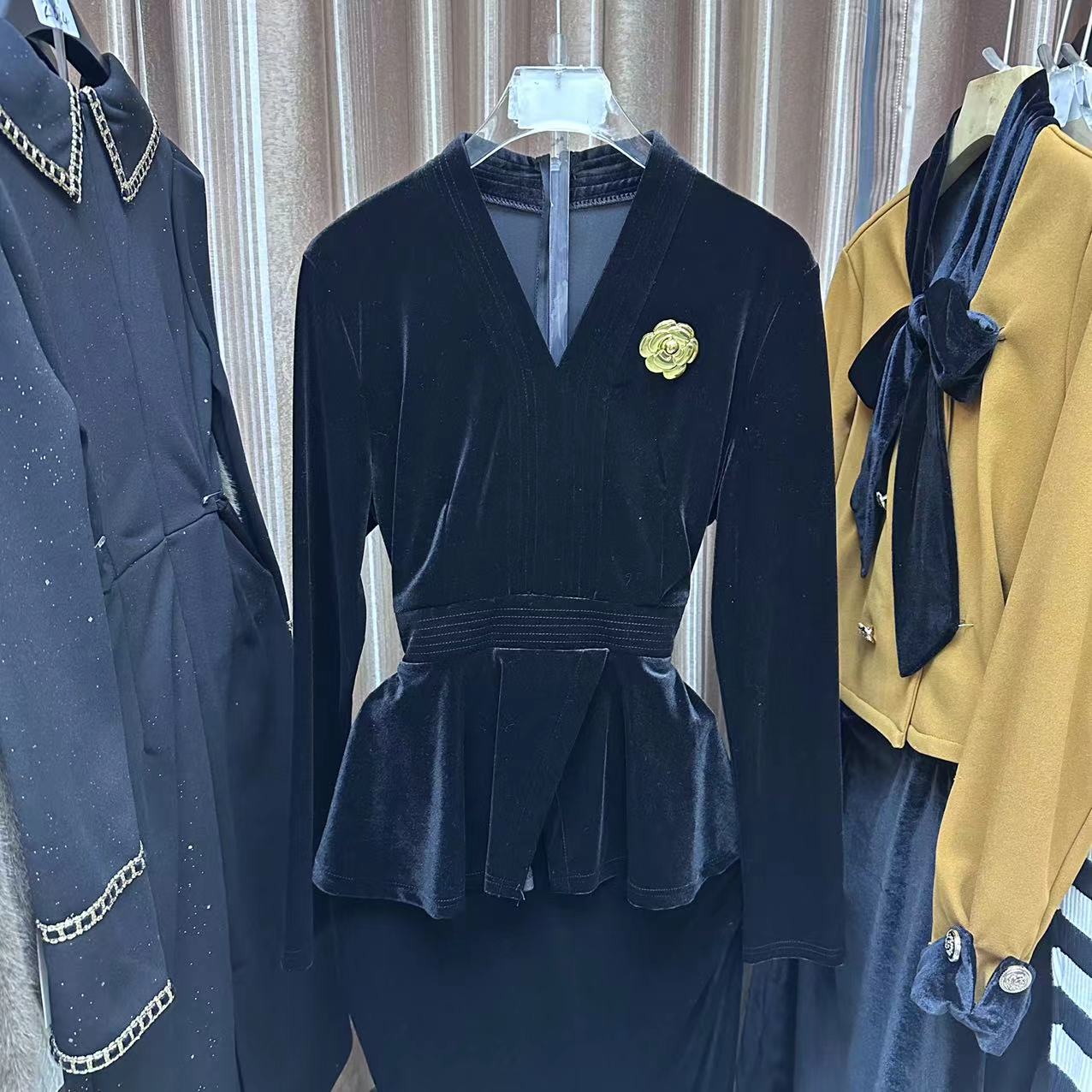 J1140时尚套装法式轻熟风黑色收腰女装套装衬衫连衣裙休闲时尚长