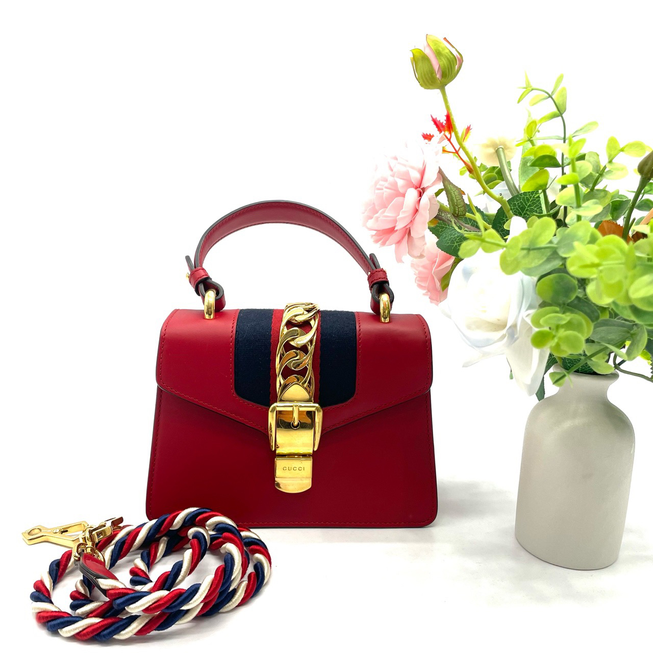 95新 GUCCI/古驰 98新/Sylvie红金扣/塞尔维亚小号/时尚百搭斜垮