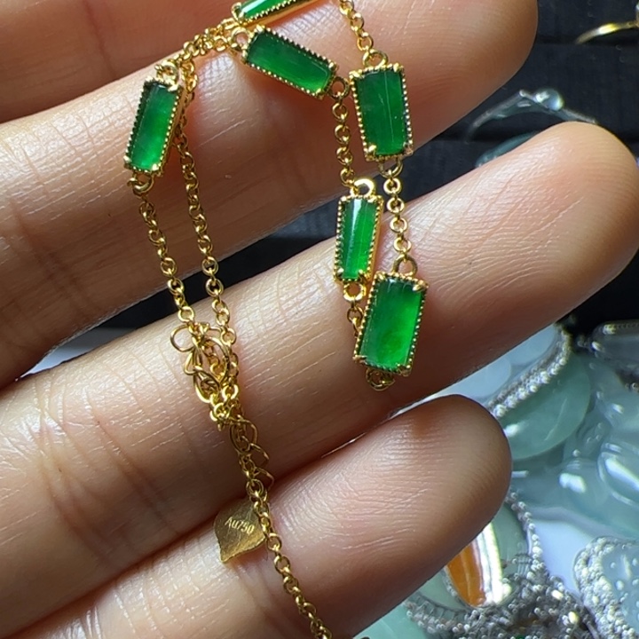 翡翠手链18K金镶嵌翡翠吊坠项链