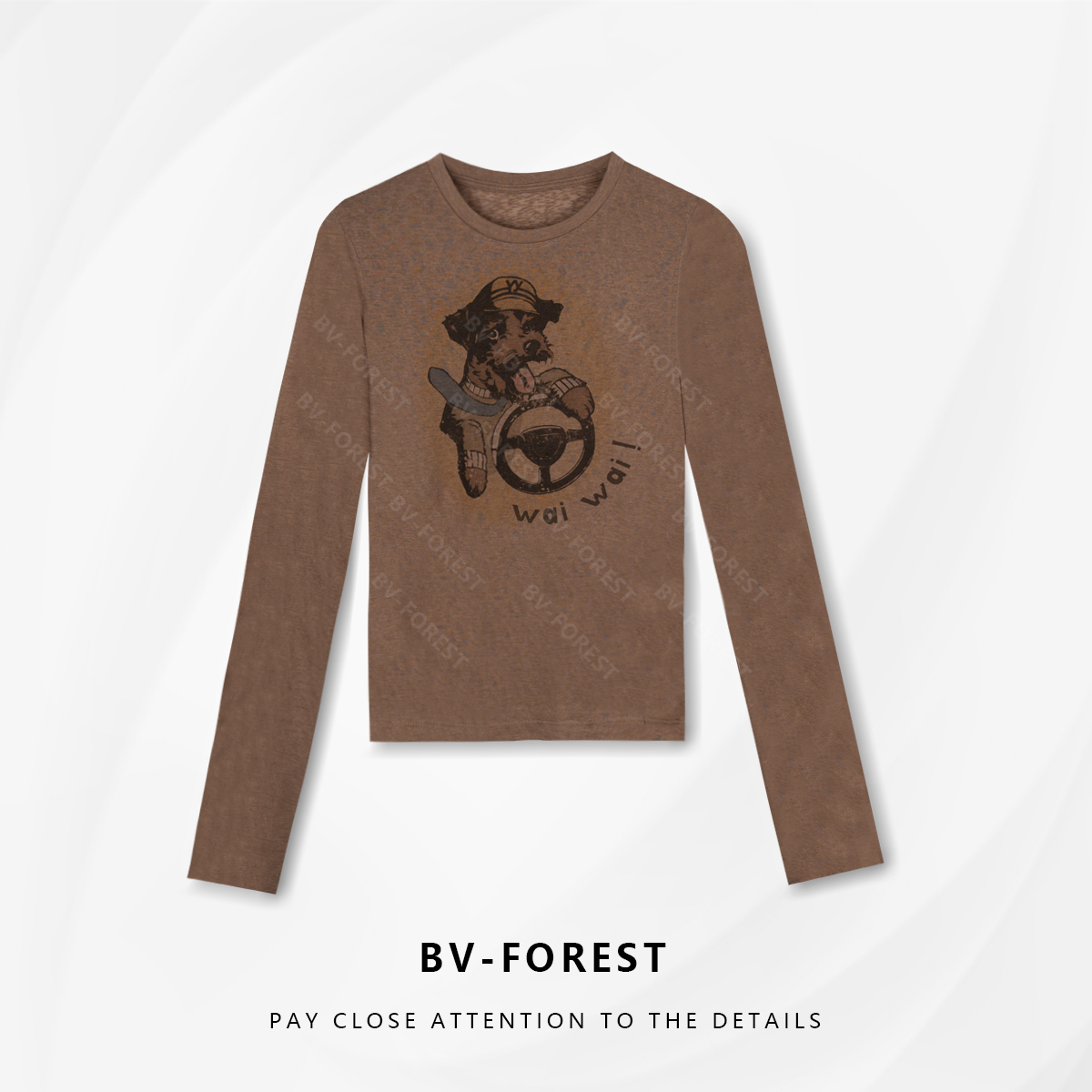 BV-FOREST“咖爪司机”秋季新款时尚百搭圆领长袖T恤BV-T0417