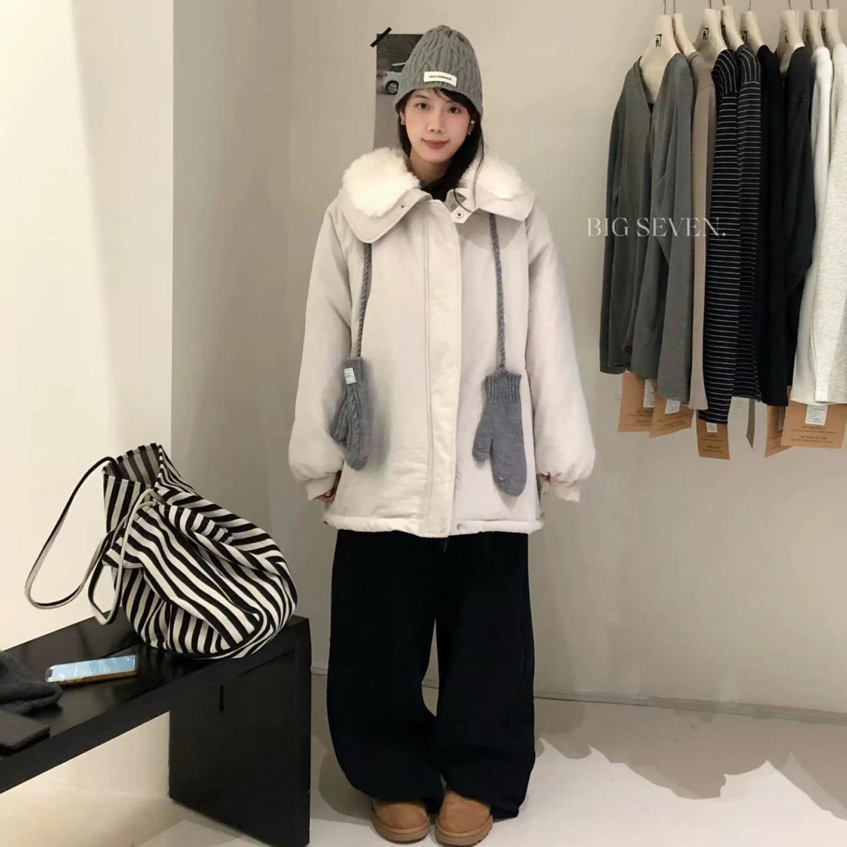 韩版宽松慵懒休闲风毛绒派克服外套