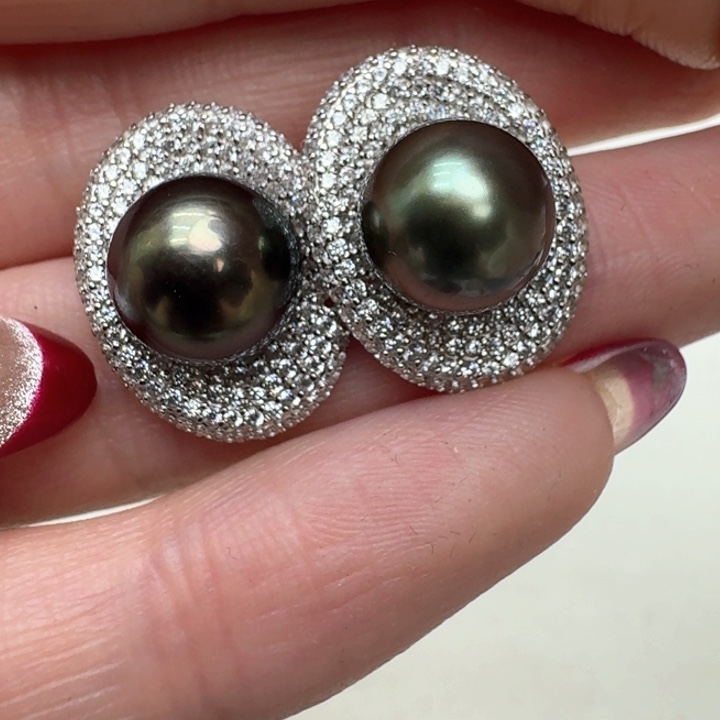 海水珍珠耳饰银S925镶嵌