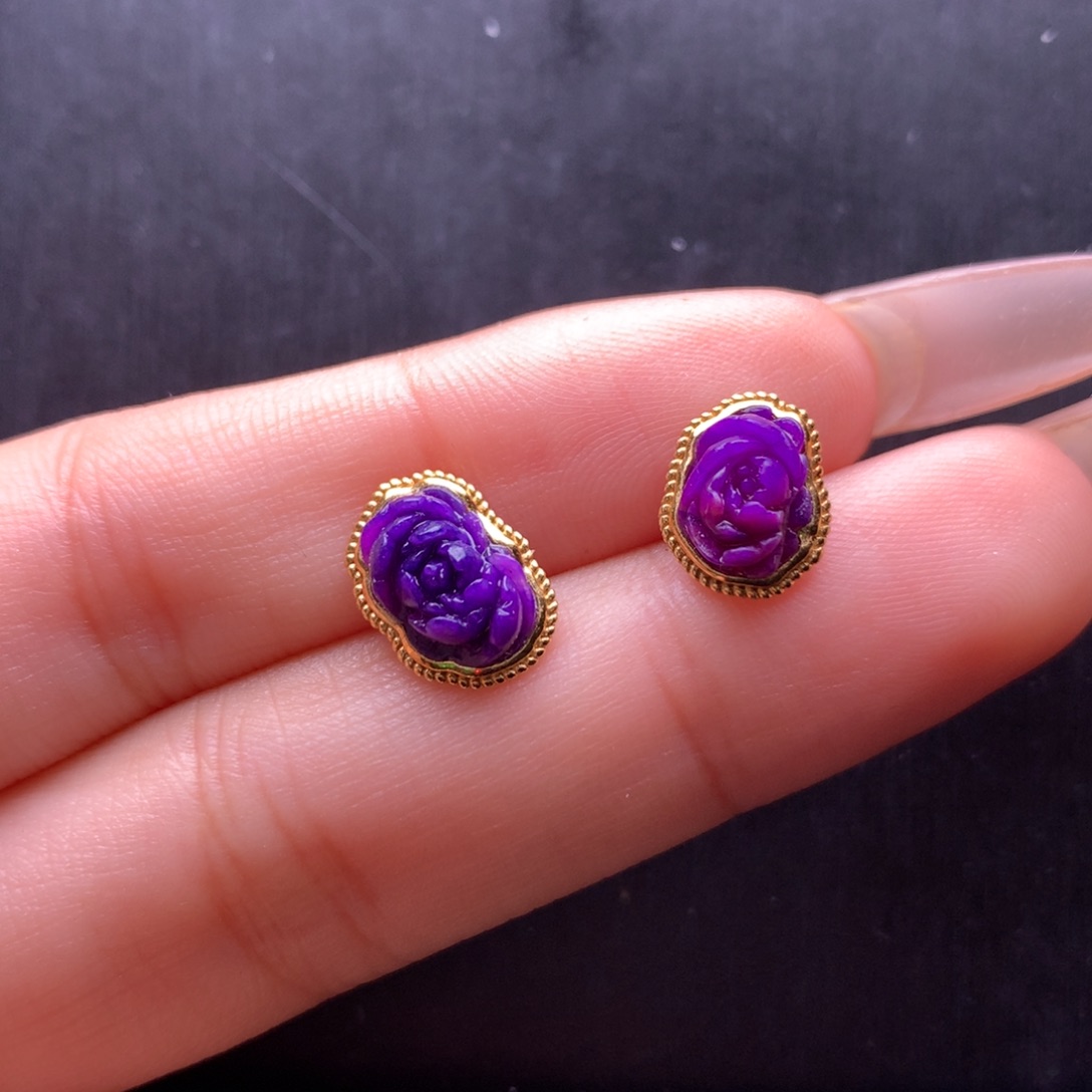 苏纪石（舒俱来）18K金镶嵌耳钉