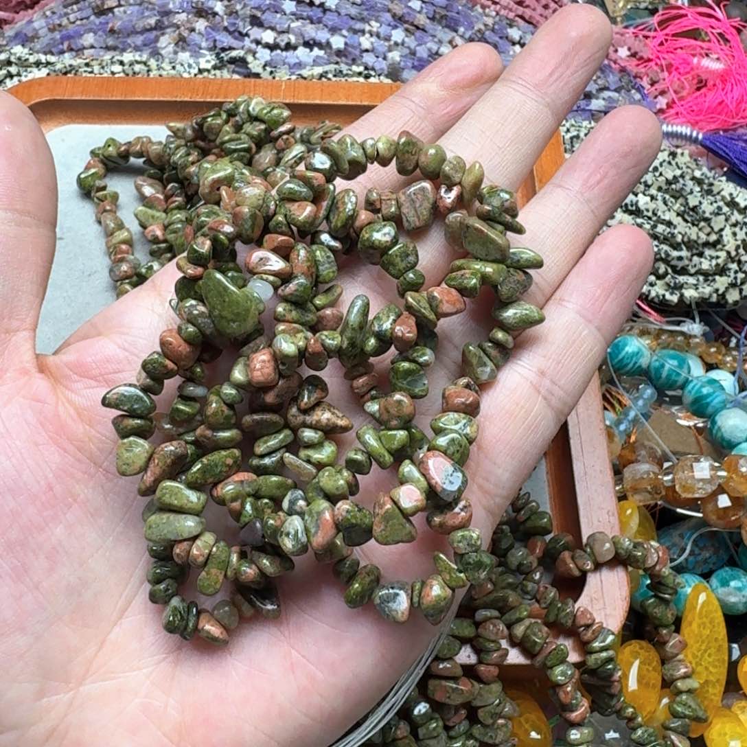 合金玛瑙/玉髓珠宝半成品一条花绿宝碎石毛衣链