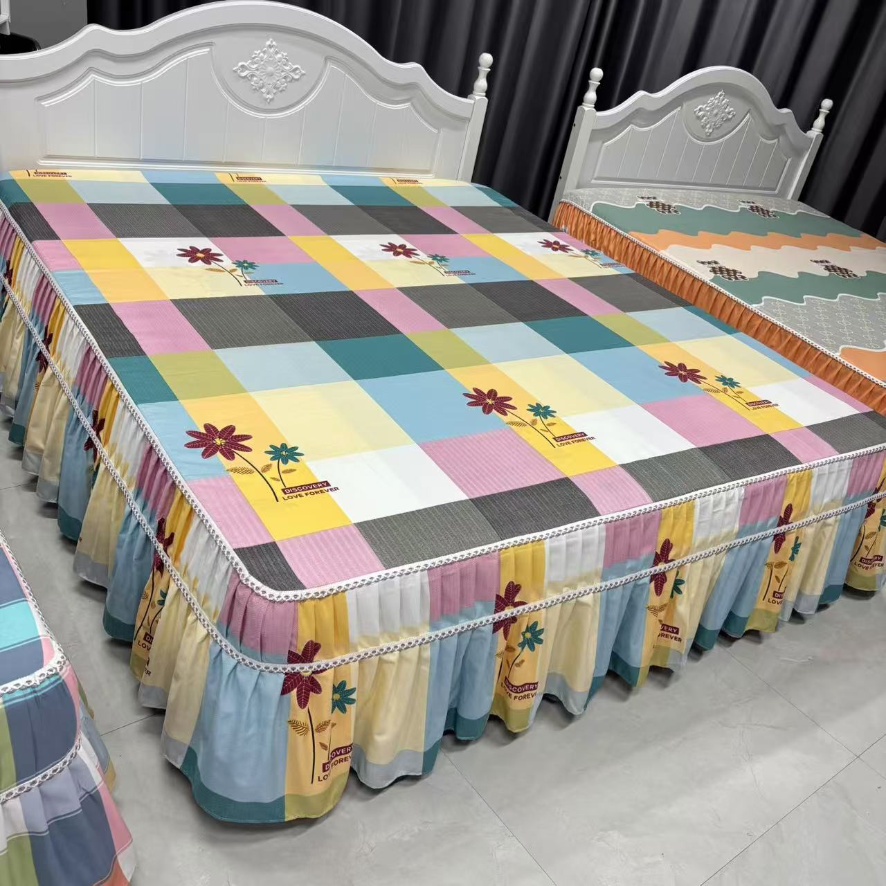 彩格花语高级单品床罩大床磨毛面料加厚带裙摆斜纹罩床