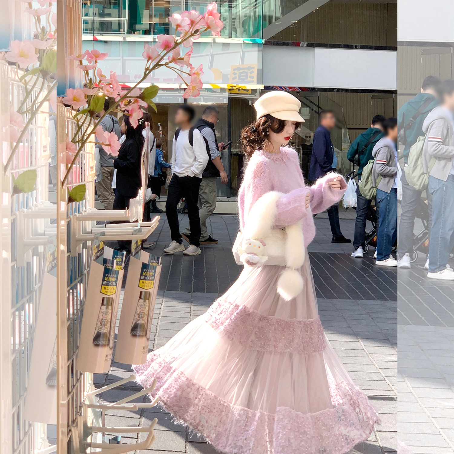 大Eees花房倚梦 羊驼毛仙气毛流感花朵圆领毛衣