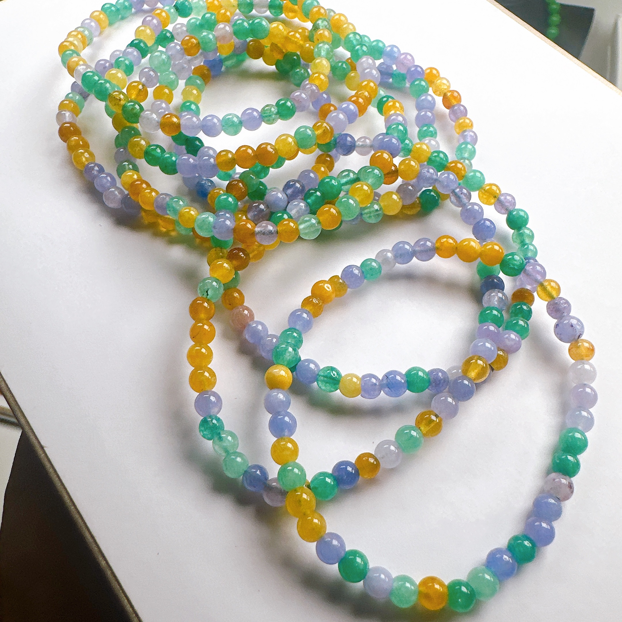 天然缅甸A货翡翠 卡4mm 多宝手串 多样性发一条