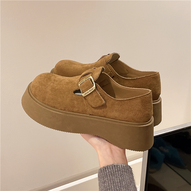 勃肯鞋女厚底一脚蹬乐福鞋2025春季新款女鞋英伦风百搭鞋P6516