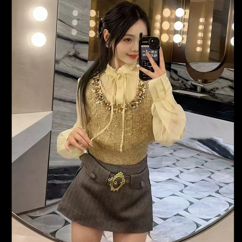 吴宣仪2025春同款高定原厂摩登假两件上衣半裙