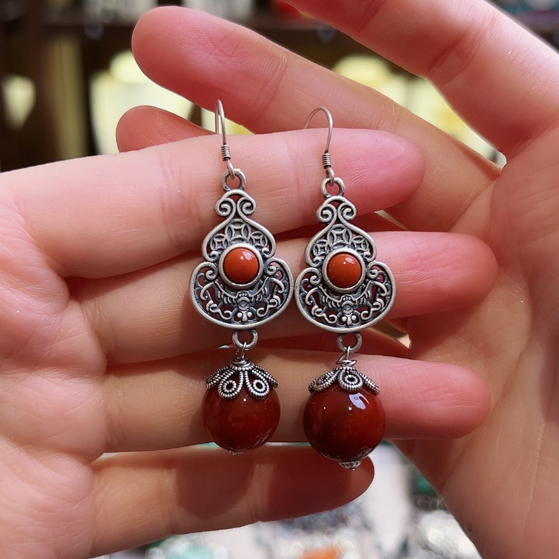 玛瑙/玉髓耳坠未镶嵌古风