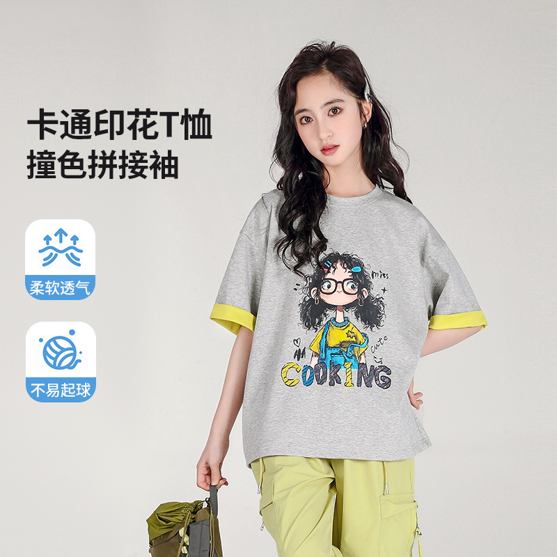 【丝光棉】女童短袖t恤2025新款女大童夏装儿童半袖洋气上衣