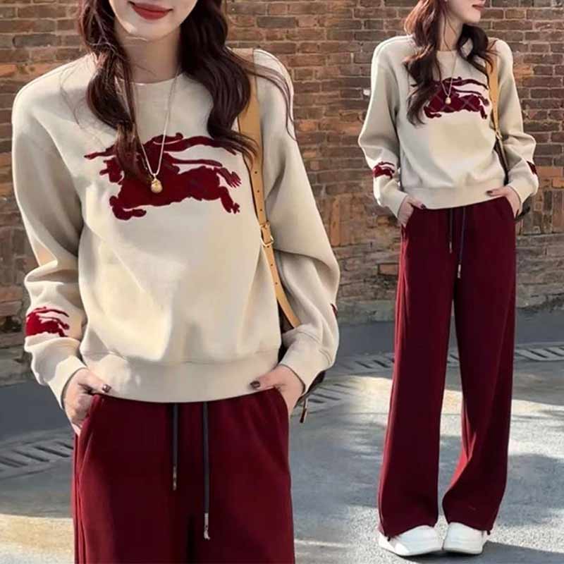 【马年战袍】2025秋冬新款加绒撞色设计感圆领长袖卫衣阔腿裤套装